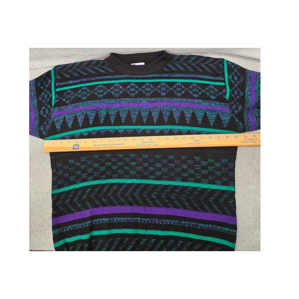 Vintage Meister Mens Large Wool Blend Geometric Knit Sweater Teal Purple Black - Picture 5 of 8